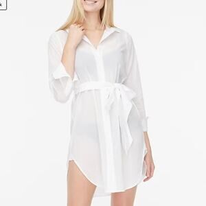 NWT J. Crew Sz L Coverup Shirt Dress White BF771 Vacation 100% Organic Cotton
